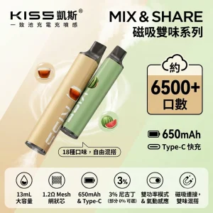 KIS5 凱斯 MIX & SHARE 磁吸雙味一次性電子煙（13mL／6500口）